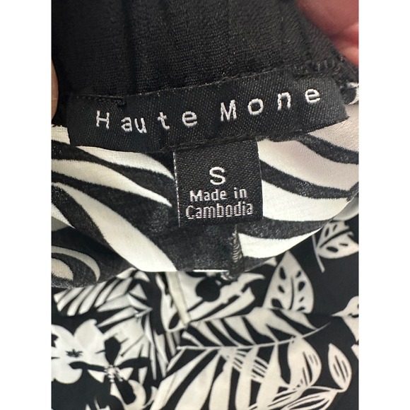 Haute Monde Black Floral Leaf Print Lounge Pants Drawstring Wide Leg S - Picture 4 of 7